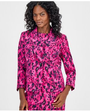 Kasper Printed Shawl-collar Scuba Jacket - Pink