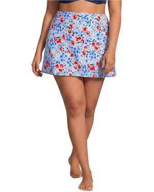 Lands' End Plus Size Tummy Control Swim Skirt - Blue