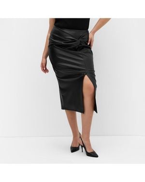 City Chic Petra Faux Leather Midi Skirt - Black