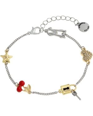 Steve Madden Faux Stone Signature Cherry Mixed Charm Bracelet - Metallic
