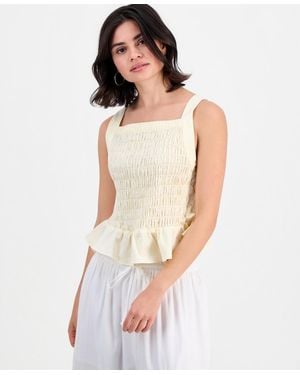 And Now This Petite Cotton Gingham Smocked Peplum Top - White