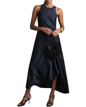 Reiss Satin Shirred Midi Dress - Blue