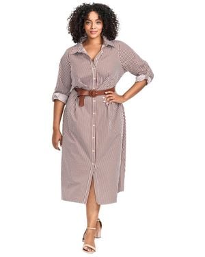 Avenue Plus Size Leona Stripe Shirtdress With Belt - Multicolor