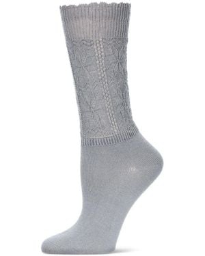 Memoi Delicate Flake Embroidered Crew Socks - Gray