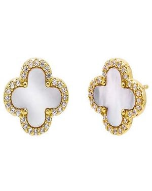 By Adina Eden Pave Outlined Four Leaf Clover Stud Earrings - White