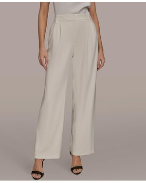 Donna Karan High Rise Pleated Wid Leg Pants - Natural