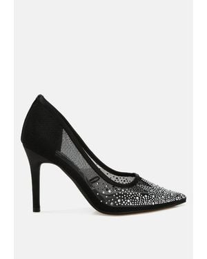 LONDON RAG High Ball Mesh Rhinestone Stiletto Pumps - White