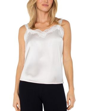 Liverpool Los Angeles Lace Trim Satin Tank Top - White