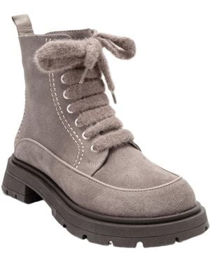 Forever & Always Shoes Mina Leather Combat Boot () - Gray