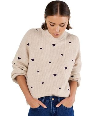 Apricot Heart Knit Relaxed Fit Sweater - Natural
