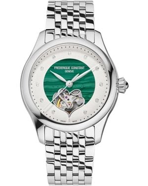 Frederique Constant Swiss Automatic Double Heart Beat Silver-tone Stainless Steel Bracelet Watch 36mm - White