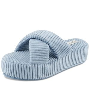 Jessica Simpson Ribbed Terry Cross Band Slide Platform Slipper - Blue