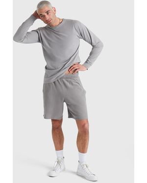 Hanes Garment Dyed Long Sleeve Cotton T-shirt - Gray