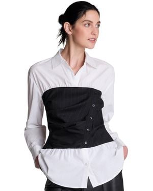 Kenneth Cole Long-sleeve Point-collar Corset Camisole Top - White