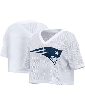 Fanatics New England Patriots Oversized Cropped Mesh V-neck Top - White