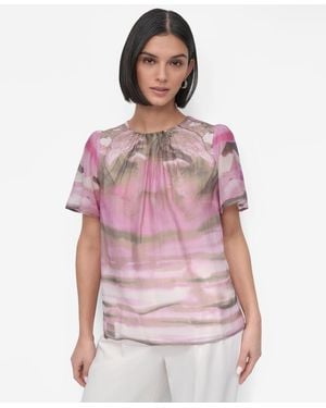 売れ筋商品|||ダナ キャラン ニューヨーク カットソー トップス レディース Women's Printed Puff-Shoulder Blouse Pink Multi 楽天市場】LL（ブランドダナキャランニューヨーク）（トップス