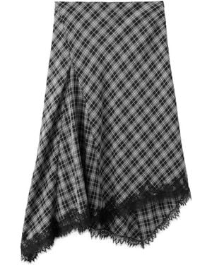 Mango Plaid Midi Lace-trim Skirt - Gray