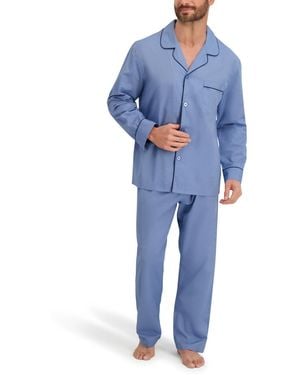 Hanes Woven Button Down Pajama Sleep Set - Blue