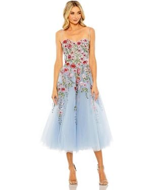 Mac Duggal Bustier Embroidered Floral A-line Dress - Blue