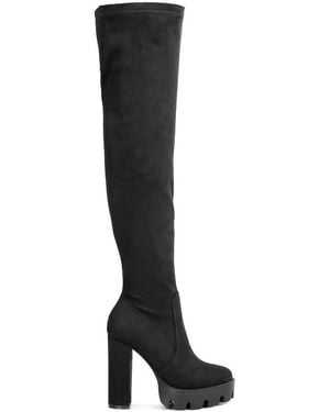 LONDON RAG Maple Faux Suede Over The Knee Boots - Black