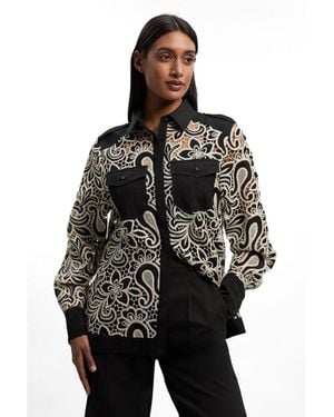 Karen Millen Cutwork Detail Long Sleeve Shirt - Black