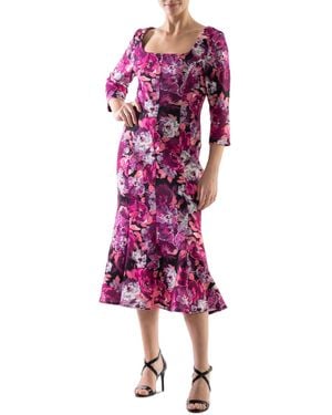 Donna Ricco Floral-print Flounce-hem Midi Dress - Red