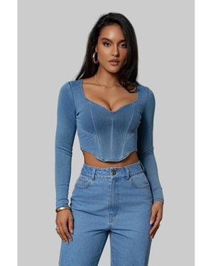 JLUXLABEL Tesa Sweetheart Denim Top - Blue