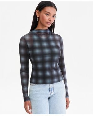 BarIII Mock-neck Long-sleeve Top - Blue