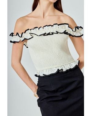 Endless Rose Off The Shoulder Ruffle Smocked Top - White