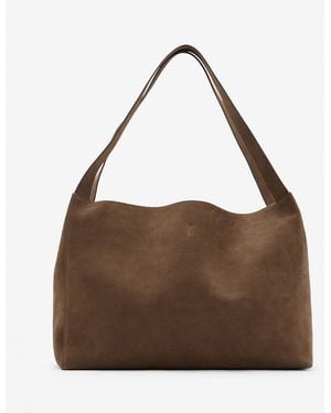 Mango Suede Leather Shopper Bag - Brown