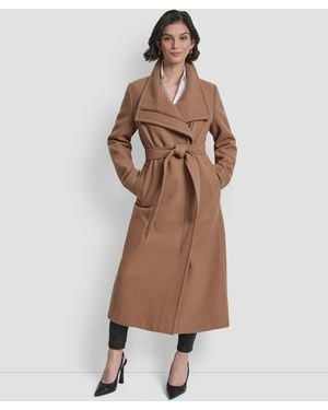 DKNY Wing Collar Asymmetrical Wrap Coat - Brown