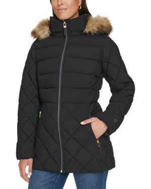 Tommy Hilfiger Bibbed Faux-fur-trim Hooded Puffer Coat - Black