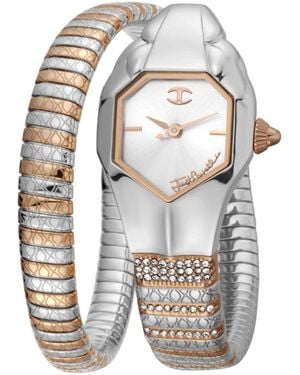 Just Cavalli Glam Snake Quartz Two Tone Stainless Steel Bracelet Watch - White