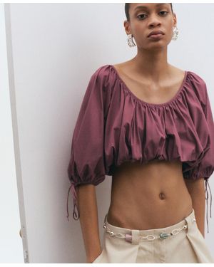 Mango Puff-sleeved Cropped Blouse - Purple