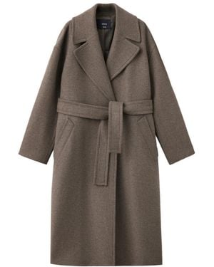 Mango Belted Manteco Wool-blend Long Coat - Brown
