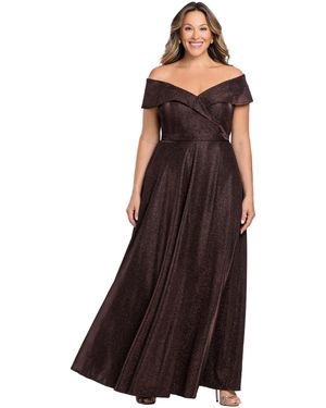 Xscape Plus Size Off-the-shoulder Glitter Gown - Purple