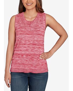 Ruby Rd. Petite Marled Knit Embroidered Tank Sweater