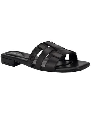 Calvin Klein Slip-on Square Toe Flat Sandals - Black