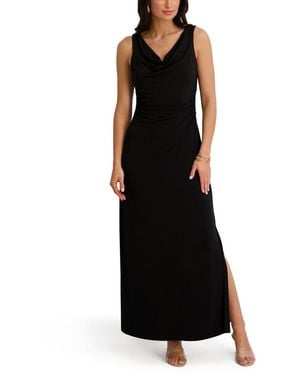 Kensie Draped Cowlneck Sleeveless Maxi Dress - Black