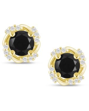 Macy's Gemstone And Diamond Framed 1/3" Stud Earrings - Black