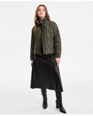 BCBGMAXAZRIA Cropped Diamond Quilted A-line Jacket - Green