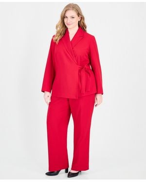 Le Suit Plus Size Peak Lapel Classic-fit Wide-leg Jacket And Pants - Red