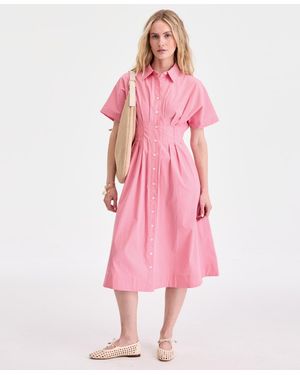 On 34th Pleated Waist Midi Shirtdress - Pink
