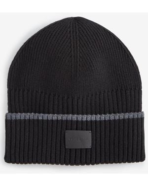 Cole Haan Heritage Ribbed-knit Tipped Cuffed Beanie - Black