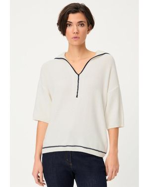 Olsen Split-neck Polo Sweater - White