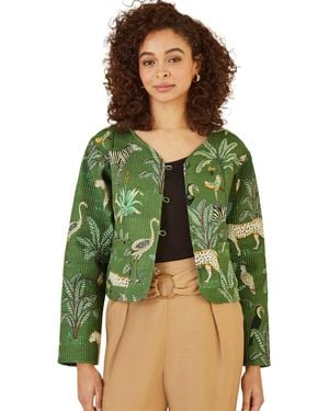 Yumi' Animal Reversible Cropped Quilted Jacket - Green