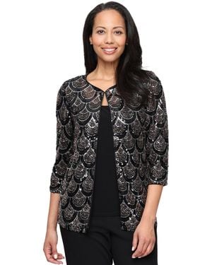 Alex Evenings Sequin Mock Twinset 3/4-sleeve Blouse - Black