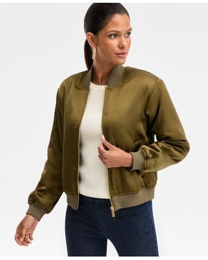 INC International Concepts Satin Bomber Jacket - Green