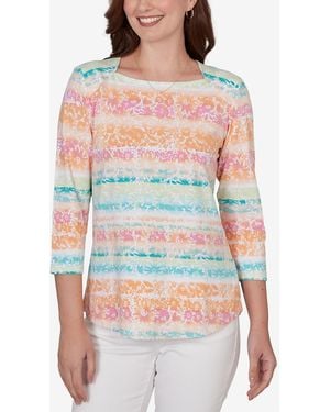 Ruby Rd. Petite Painted Floral Stripe Knit Top - Red