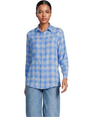 Lands' End Petite Flannel Boyfriend Fit Long Sleeve Shirt - Blue